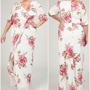 NWOT Miss Cristina White & Pink Floral  Knotted Front Maxi Dress, Sz XL